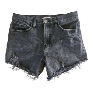 SO High Rise Curvy Mom Jean Shorts Size 11/30 Black Distressed Cutoff